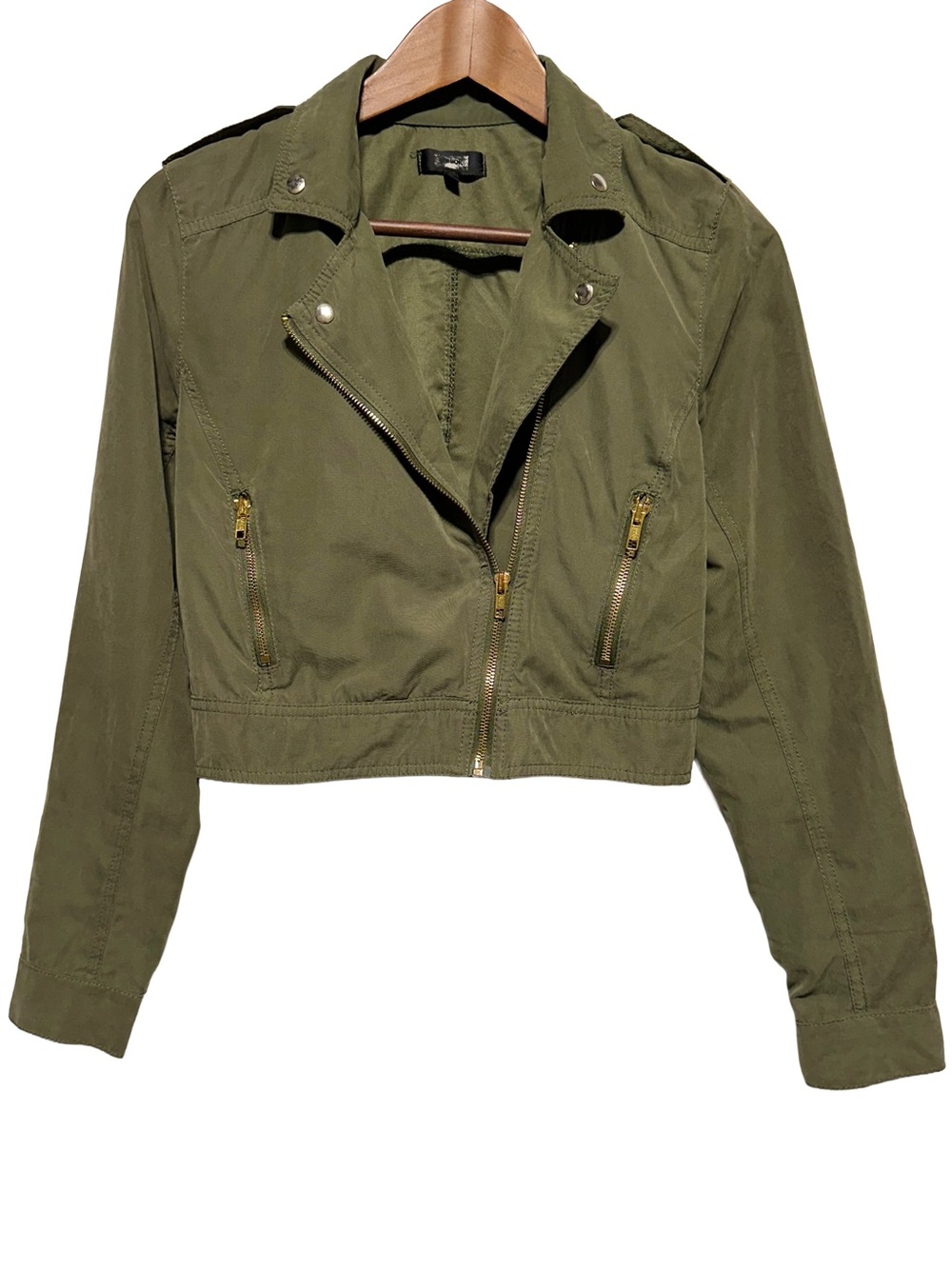 Bik Bok Olive Cropped Moto Jacket Utility Military Green Size S